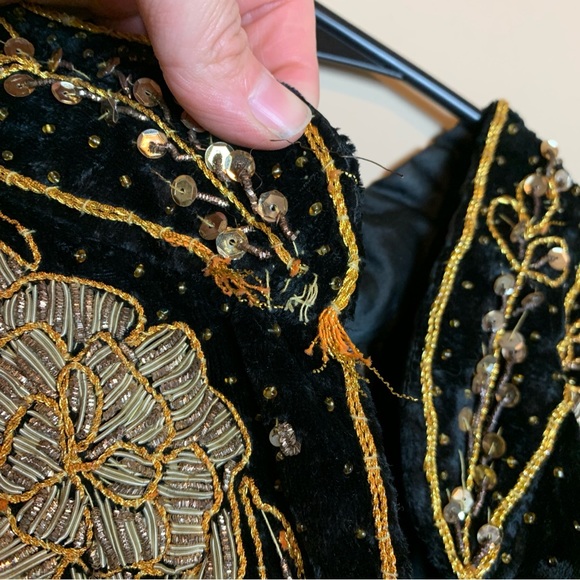 Vintage 1980s Tan-Chho Black Gold Embellished Tent Duster Coat Sold As Is - Picture 14 of 14